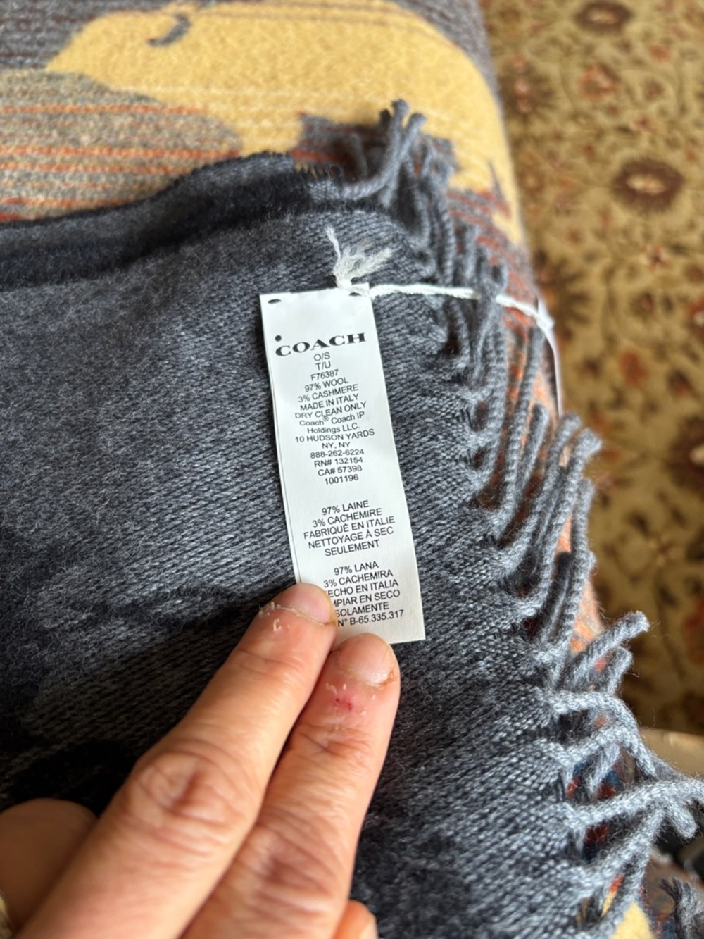 Coach Gray Scarf with Subtle Carriage Motif - Picture 4 of 5